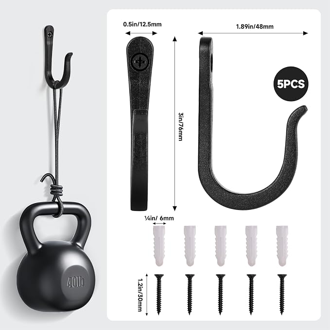 5 Pack Heavy Duty Wall Hooks, Decorative Coat Hooks, Hooks for Hanging Cast Iron Skillets, as Well as Backpacks, Coats, etc, Multi-Layer Electroplated, Indoor and Outdoor Use(Black)