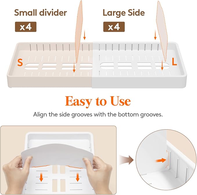 Lifewit Kitchen Cabinet Organizer for Food Contanier Lid with 9 Sections | Expandable Lid Holder with 8 Adjustable Dividers for Pantry Organizers and Storage, White, Extra Large, 13"-24"