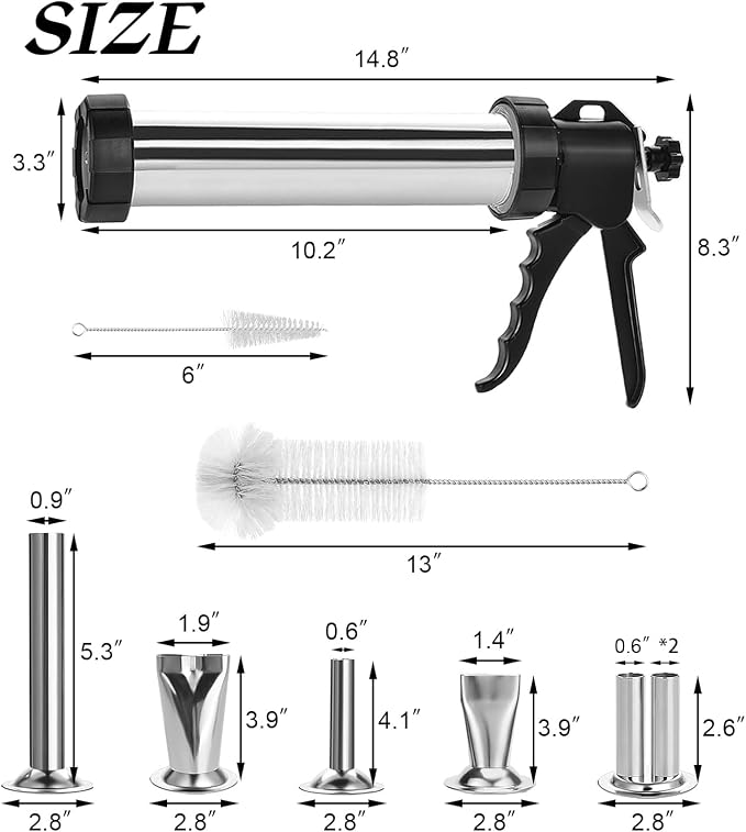 Jerky Gun for Ground Meat, 1.5LB Beef Jerky Gun Kit with 5 Stainless Steel Nozzles & 2 Brushes, Professional Jerky Shooter Sausage Stuffer, Easy Clean Jerky Gun Kits for Homemade Snacks