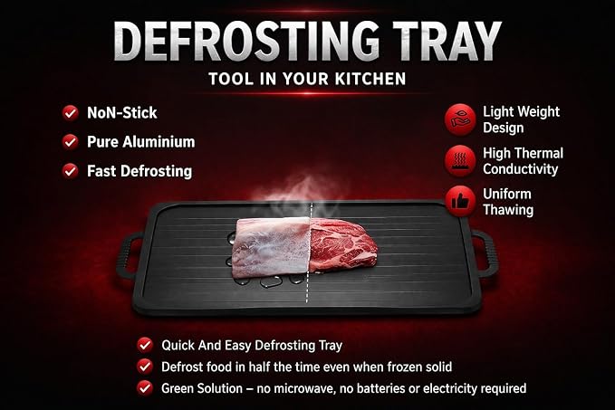 Defrosting Tray for Frozen Meat - Rapid Aluminum Thawing Plate for Steak, Chicken, Fish & Pork | 14" Large Size | Non-Stick, No Microwave or Hot Water Needed | BPA-Free Meat Defroster Board
