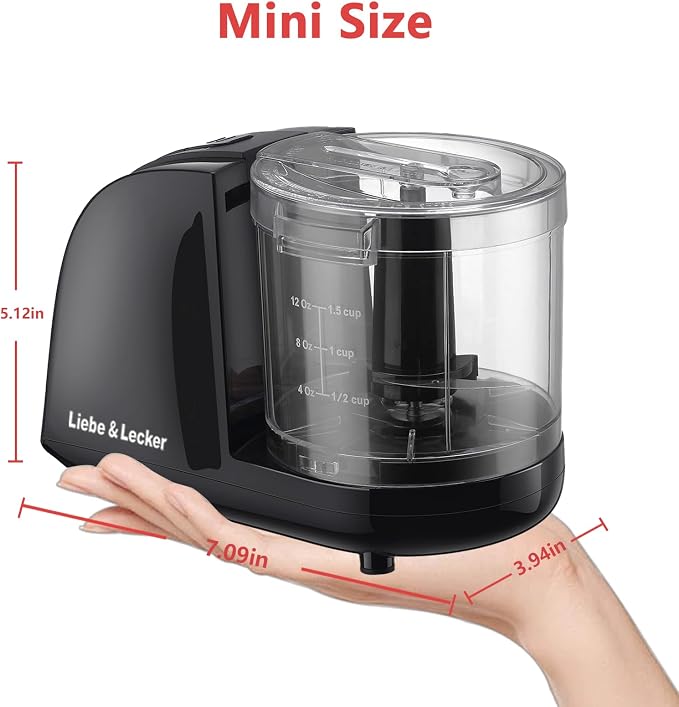 Liebe&Lecker Mini Food Processor 1.5 Cup Small Chopper Electric Mincer | Vegetable Chopper For Onions Garlic Meat Food, Chopper Container For Dicing, Mincing & Puree, Dishwasher Safe Compact Size