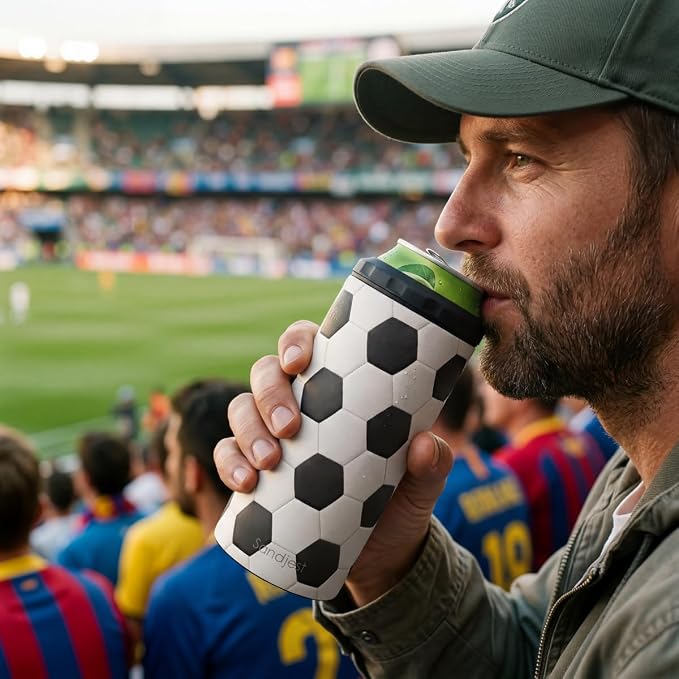 Soccer Can Cooler 12oz - Travel Mug Cups - Stainless Steel Insulated for Players Men Brother Buddy - Tumbler Cans Koozie, Sport Gift for Birthday, Christmas