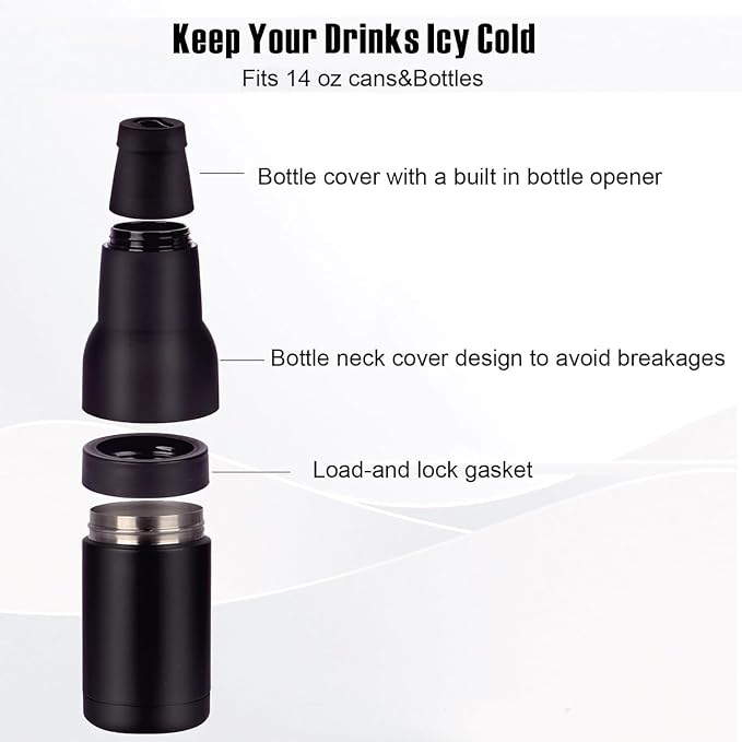 Stepstall 14 oz. Beer Bottle and Can Cooler with Beer Opener,3 in 1 Can Cooler, Slim Can Beer Bottle Insulators Holder, Double Walled Stainless Steel Insulated Can Cooler for Beer,Soda