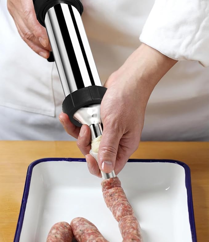 Jerky Gun for Ground Meat, Beef Jerky Making Kit with 5 Nozzles | Stainless Steel Beef Jerky Gun Jerky Marker Sausage Stuffer, 1LB Professional Jerky Gun Kit, 2 Cleaning Brush, Jerky Shooter