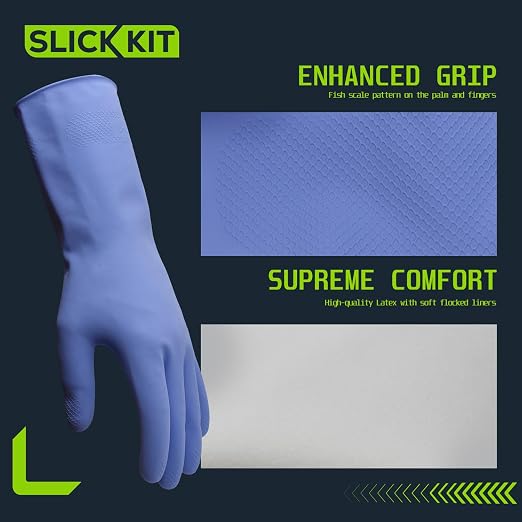 Rubber Kitchen Cleaning Gloves, Reusable Dishwashing Gloves, Non-Slip, with Flocked Liner, 3 Pairs (Pink+Yellow+Blue) (Small)