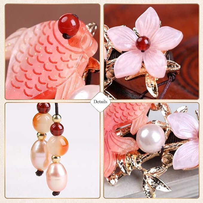 Wooden Hair Pins 7.08" Chinese Goldfish Flower Hair Sticks For Long Hair Buns for Women
