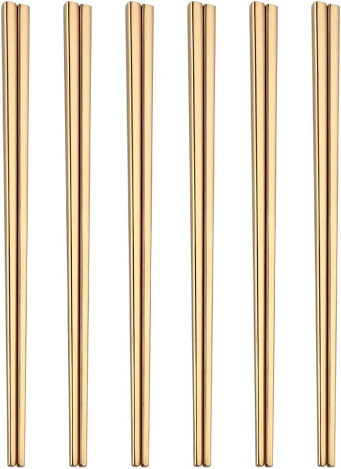 Stainless Steel Chopsticks,Reusable ,Dishwasher Safe , Easy to Use（6 PCS,golden）
