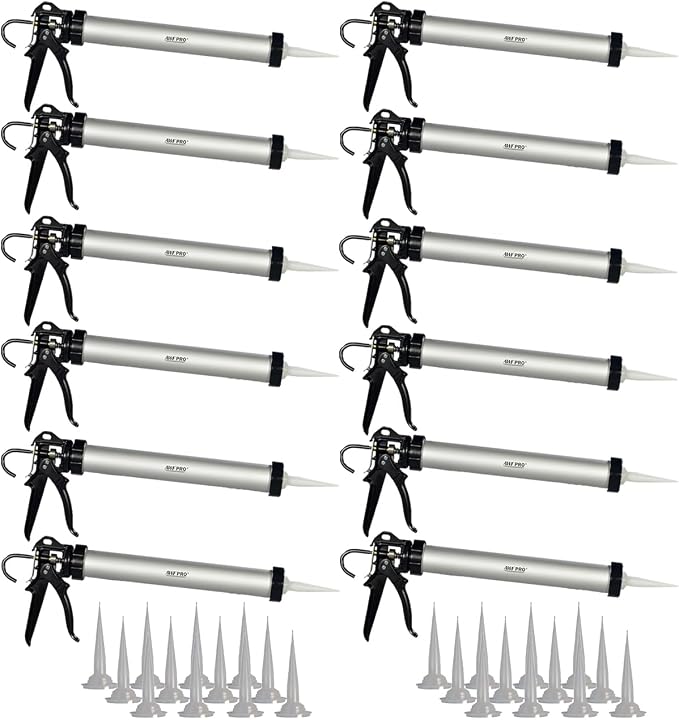 AWF PRO Sausage Caulking Gun 20 oz, 18:1 Thrust Ratio, Pack of 12 | 20 oz Foil Pack and 10 oz Cartridge Convertible, Aluminum Barrel, Includes 3 Tips