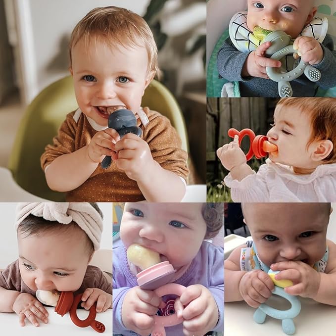 Haakaa Baby Fruit Food Feeder & Mini Freezer Nibble Tray Combo, Breastmilk Popsicle Molds for Baby Cooling Relief, BPA Free Silicone Feeder for Safe Infant Self Feeding, 4 Month+ (Sky Blue)