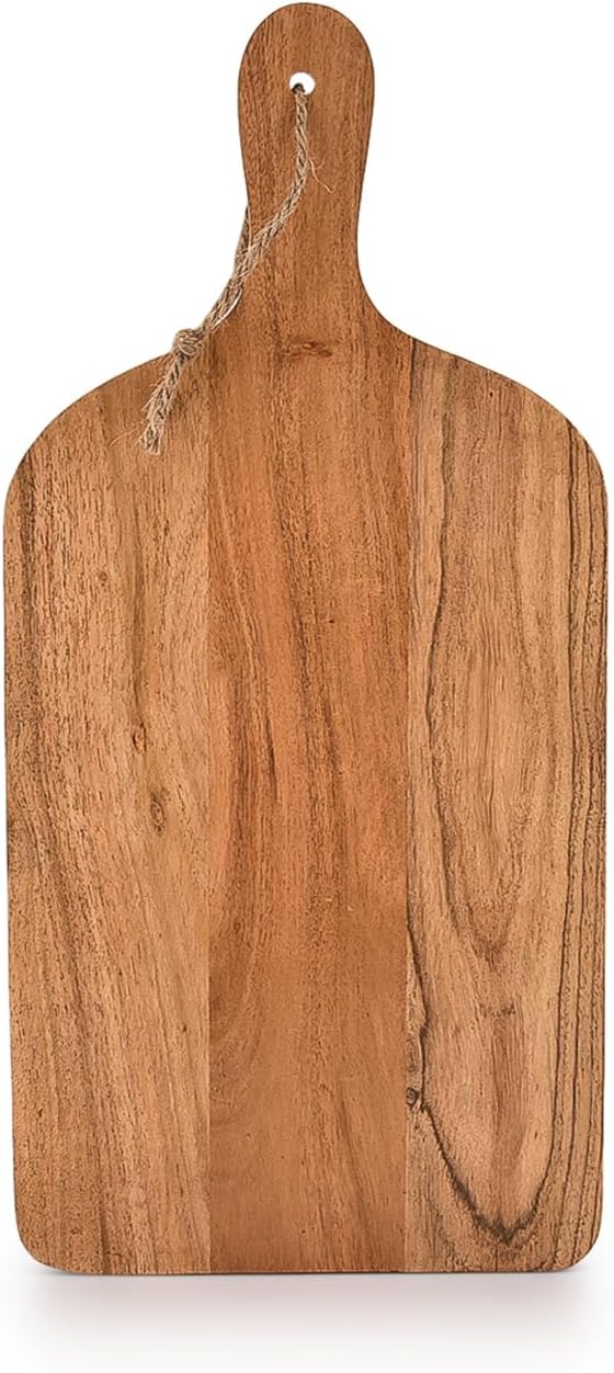 Acacia Wood Paddle Cutting Boards with handle for Kitchen, Cheese, and Food Serving Tray, Charcuterie Boards (15" x 7" x 0.65")