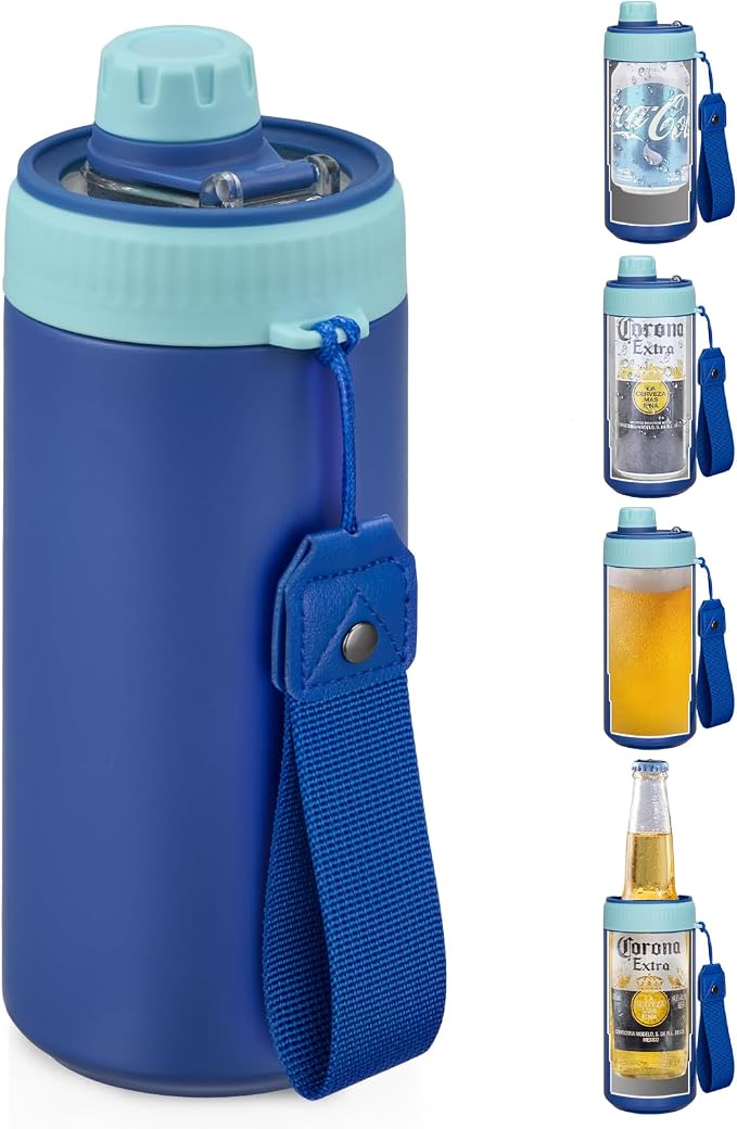 MAXSO Sealed Can Cooler Fizz Lid Can Cover for 12 oz Regular, Slim Skinny Cans & As Thermal Bottle, 4-in-1 Insulated Vacuum Stainless Steel Carbonated Cold Drink Holder - Royal Blue
