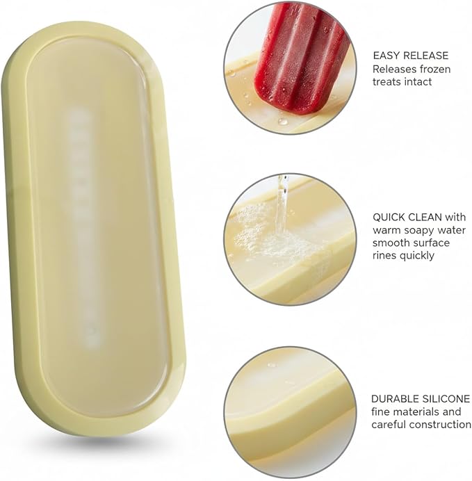 Fits Standard Freezer Drawers: Single Cavity Silicone Ice Pop Mold for Homemade Popsicles, Flexible Yellow or Pink Tray, 7.09 x 3.15 x 1.18 Inches