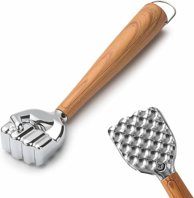 Meat Tenderizer Hammer, 14 oz Heavy Duty Meat Mallet Pounder | Fist-Shaped, Wood-Grain Non-Slip Handle, Dual-Sided Kitchen Hammer for Steak, Chicken & Pork