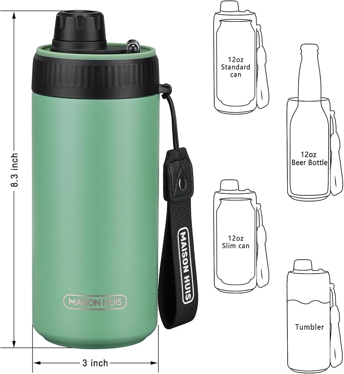 4 In 1 Beer Can Cooler Bottle Holder with Drinking Spout Lid for 12oz Regular, Slim Skinny Cans and Thermal Bottles,Sealed Insulated Double Wall Vacuum Stainless Steel Can Keeps Your Drinks Cold