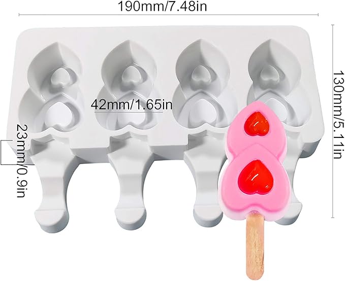 Vilihkc 2 Pack Popsicle Molds 4 Cavities Homemade Silicone Popsicle Molds for Kids Ice Pop Molds with 50 Wooden Sticks for DIY Ice Popsicle
