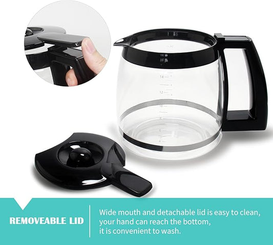 14-Cup Glass Replacement Coffee Carafe Compatible with Cuisinart Coffee Maker Models DCC-2200, DCC-2600, DCC-2800, DCC-3200, and DCC-3200P1, Coffee Pot Decanter Pitcher, Black Handle