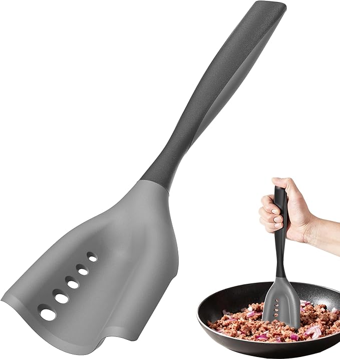 Meat Chopper Mincing Spatula, Silicone Hamburger Grinder for Ground Beef | Heat Resistant, Smasher for Potato Mix Tool, Non-Scratch for Non-Stick Pans, Meat & Poultry Tenderizers, Black