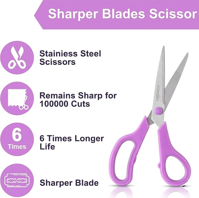 24PCS 8" Scissors,Sharp Stainless Steel Multicolor for Office School Crafts | Right/Left Handed, Comfort Grip Scissors for Office Desk Accessories Sewing Fabric Home Craft School Teacher/Class Supplies