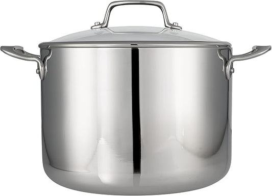 Tramontina Tri-Ply Clad Stainless Steel 8-Quart Stock Pot with Glass Lid, Induction-Ready Pasta Pot, Dishwasher-Safe, NSF-Certified