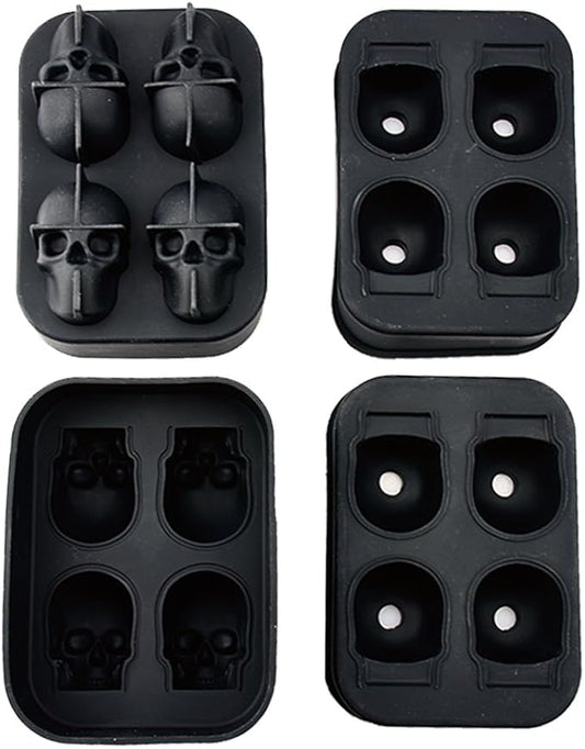 3D Skull Ice Mold (Pack of 2) Easy Release Silicone Mold,8 Cute and Funny Ice Skull for Whiskey,Cocktails and Juice Beverages,Black