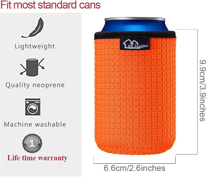 WKieason 12oz Standard Can Sleeves Insulators Sleeves Standard Can Covers 12OZ Beer Bottle Sleeves Coolers Holder Non-slip Neoprene Can Coolier Sleeves 4PC Pack (Orange/Blue/Grey/Pink)
