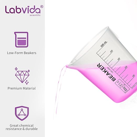 Low-Form Beakers, PP Material, with Easy to Read Printings in Black Color, Easy to Stack. 6PCS of Vol.100ml, LVB012