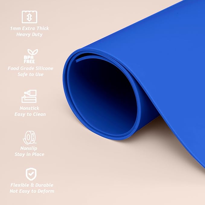 Extra Large Silicone Mat 36" x 24" Heat Resistant Kitchen Counter Table Mat | Place Mats Countertop Protector, Thick Placemats Washable Silicone Mats for Kitchen Counter Dining Table Mat, Dark Blue SAPID