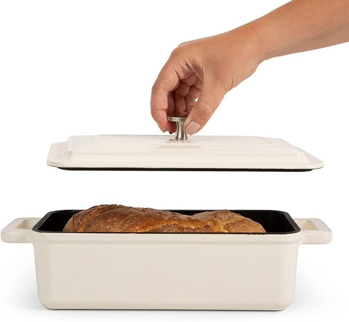 TOMO Cast Iron Bread Oven, 10" x 5" Full Size Loaf - Dutch Oven Bread Cloche with Steam Circulating Lid for Perfect Sourdough