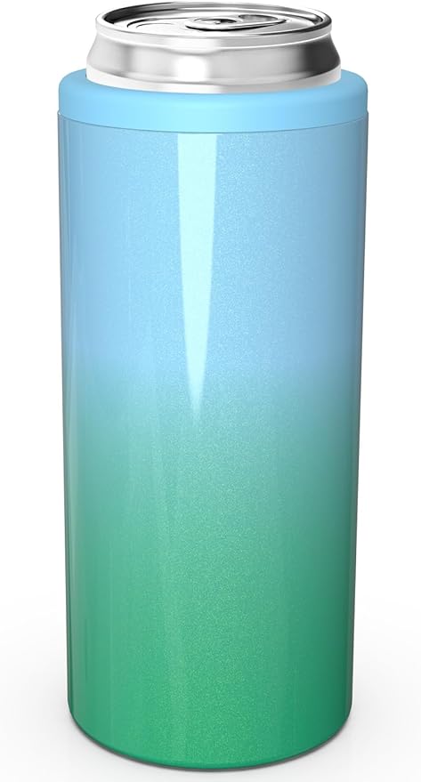 TILUCK Skinny Can Cooler, Stainless Steel Insulated Slim Cans, 12 oz | Beer & Hard Seltzer, Doucle-Walled Stainless Steel Insulated Slim Cans, Slim 12 oz(Teal Gradient)