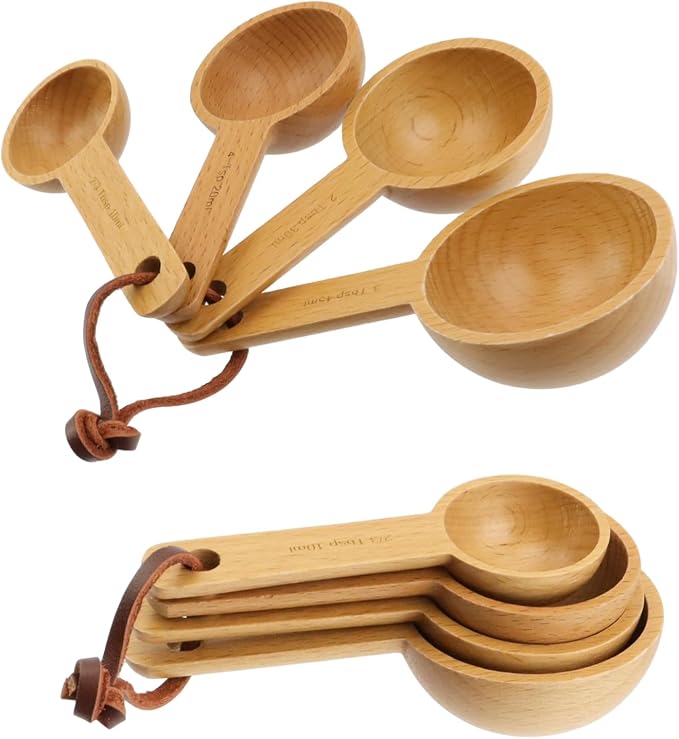 10ml, 20ml, 30ml, 45ml Wood Measuring Spoons and Scoops Set Wooden Tablespoon Scoop Retro Coffee Spoons for Dry Ingredients Ground Tea Spice (Wood Color, 2/3 Tbsp + 4 Tsp + 2 Tbsp + 3 Tbsp)