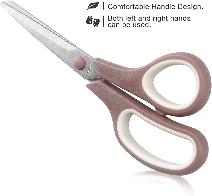 LONGKEY 8.5" Pastel Scissors 3-Pack, Ultra Sharp Stainless Steel | Scissors for Office Home School, Soft Comfort-Grip Right/Left Hand
