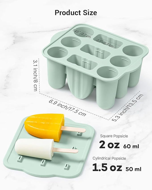 9-Cavity Popsicle Molds for Kids, Homemade BPA-Free Silicone Popsicle Maker Mold Set Easy Release Popsicles Molds with Sticks DIY Ice Pop Mold for Kids (Green)