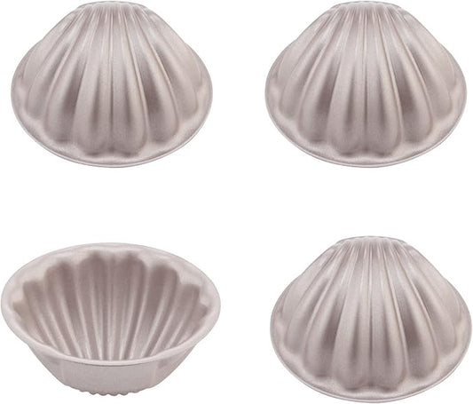 CHEFMADE Mini Madeleine Cake Pan Set, 3-Inch 4Pcs Non-Stick Spherical Shell Madeline Bakeware for Oven and Instant Pot Baking (Champagne Gold)