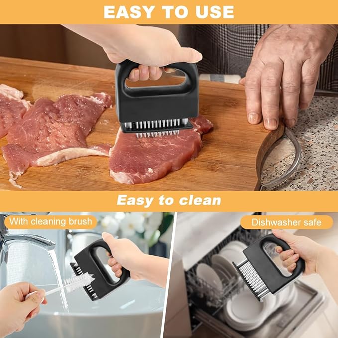Meat Tenderizer Tool, Stainless Steel Meat Tenderizer With 48 Ultra Sharp Needle Blades, Cooking Gadget for Chicken, Steak, Veal, Pork, BBQ(COLOR:Black)