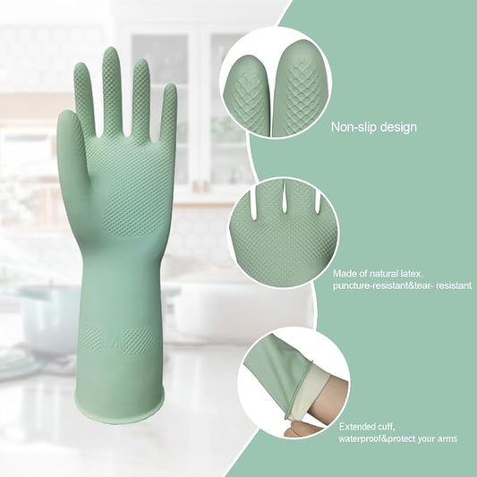 DOSEWART 4 Pairs Rubber Cleaning Gloves, Dishwashing Kitchen Gloves for Washing Dishes Non-Slip Grip Design for Cleaning