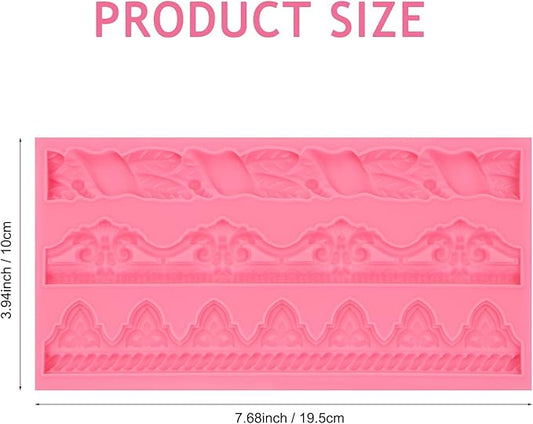 Art Molds for Cake Decoration, Baroque Scroll Silicone Fondant Molds, Floral Relief Border Chocolate Baking Molds for Resin Plaster Air Dry Clay(3-Cavity)