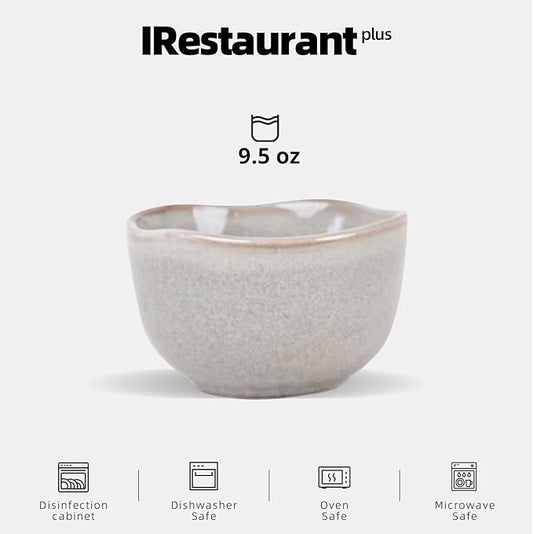 Organic Shape Restaurant Bouillon Cup 9oz, Commerical Grade Catering Stoneware Dip Bowls in Ir-regular Organic Shape, Chip & Scratch Resistant, Glossy Reactive Glaze Grey, Case of 24