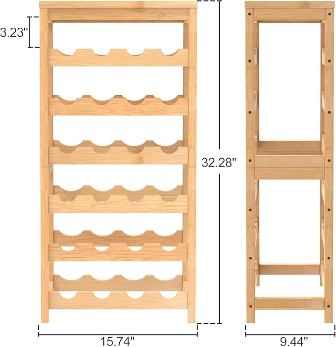 Wine Rack Free Standing Floor,6 Tier 24 Bottles Floor Wine Storage Shelves | Bamboo Wine Rack with Table Top,Wine Organizer Shelf for Kitchen Dining Room Bar,Easy-Assembly