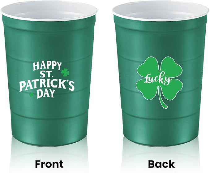 Steel Chill Cups 16 oz. Party Cups, St. Patrick's Day, Green, 12 Count | Made in USA from Steel these durable cups chill fast & keep your drink cold for longer, 100% recyclable for sustainablity