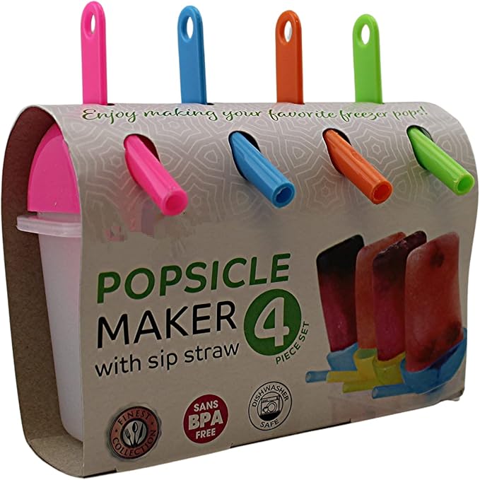Ice Lolly Popsicle Molds with Straw 4 Pack BPA Free Freezer Pop Mold Maker for Juice Yogurt Fruit Kids