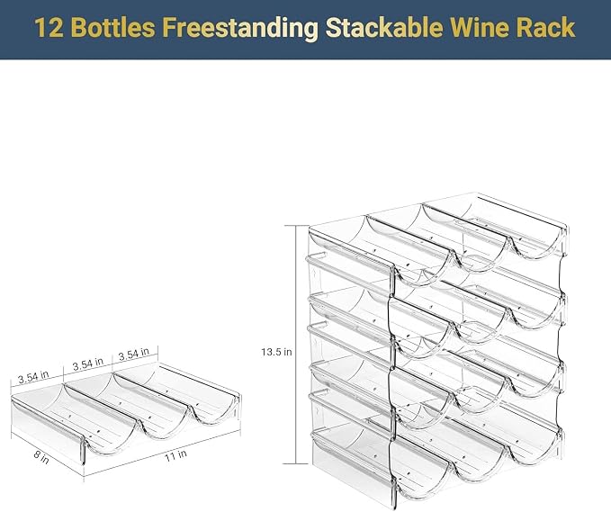 Plastic Water Bottle Organizer and Wine Rack Storage Holder,4 Tier 12 | Containers Stackable Free-Standing Bottle Storage Rack for Kitchen Countertops, Table Top, Pantry, Cabinets, Fridge - Clear