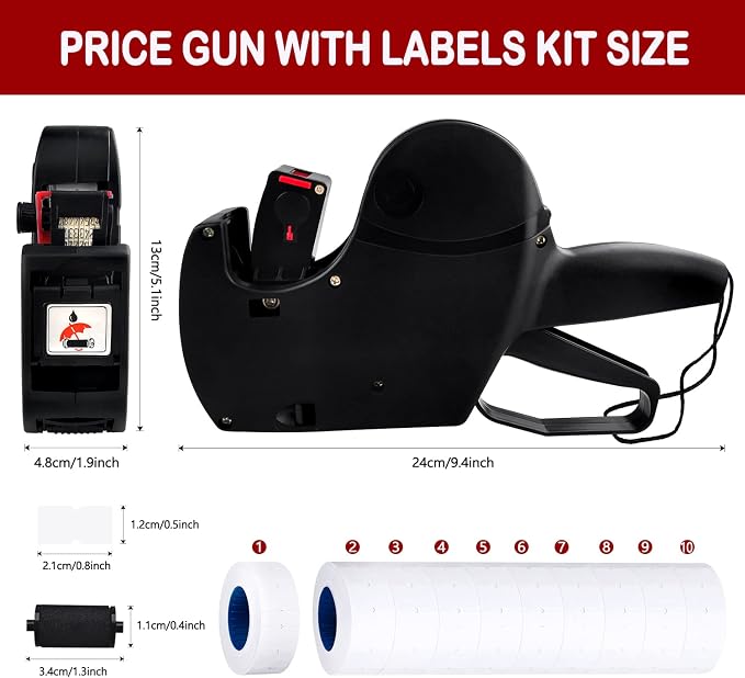 MX-5500 8 Digits Price tag Gun with 5000 Sticker Labels and 3 Ink Refill, Label Maker Pricing Gun Kit Numerical Tag Gun for Office, Retail Shop, Grocery Store (Black)