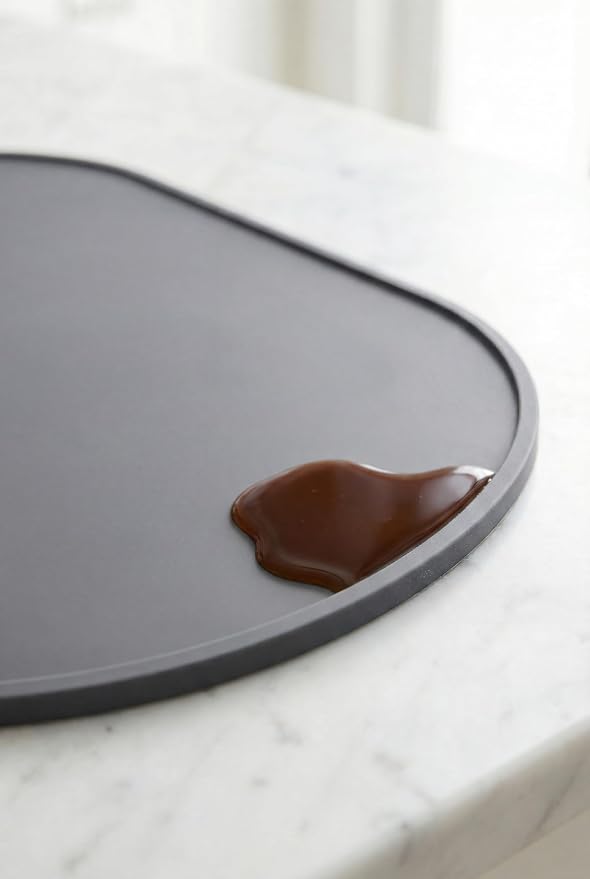 Oval Silicone Placemats Set of 4, 15.8 x 10.5in, Table Protector, Gray | Food-grade Silicone , Non-slip , Raised Edge Heat Resistant, Easy Clean , Compact Size, for Dining Table