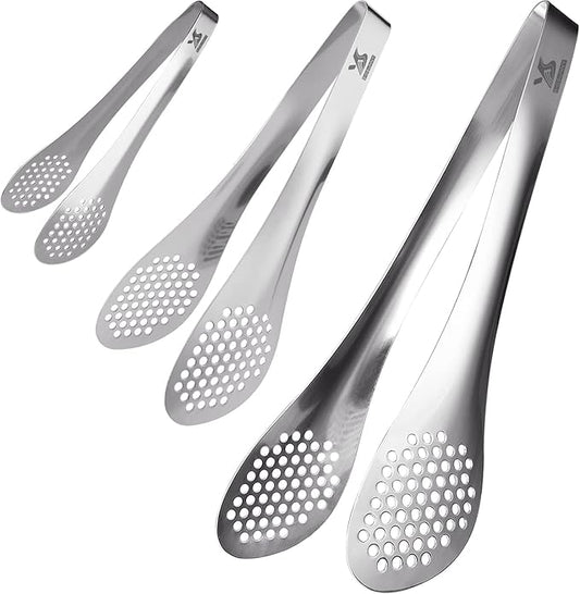 MSY BIGSUNNY Chef Kitchen Tongs Stainless Steel Food Serving Tongs Set Buffet tongs (silver 7" 9" & 11", 3 pack)