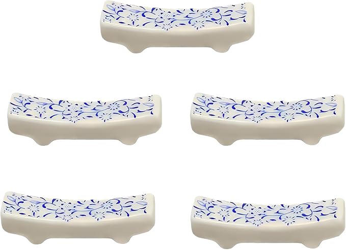 Ceramic Chopsticks Holder Set of 5 Blue and White | Porcelain, Chopstick Rest, Fork Stand Holder