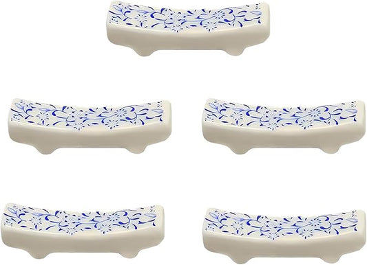 Ceramic Chopsticks Holder Set of 5 Blue and White | Porcelain, Chopstick Rest, Fork Stand Holder