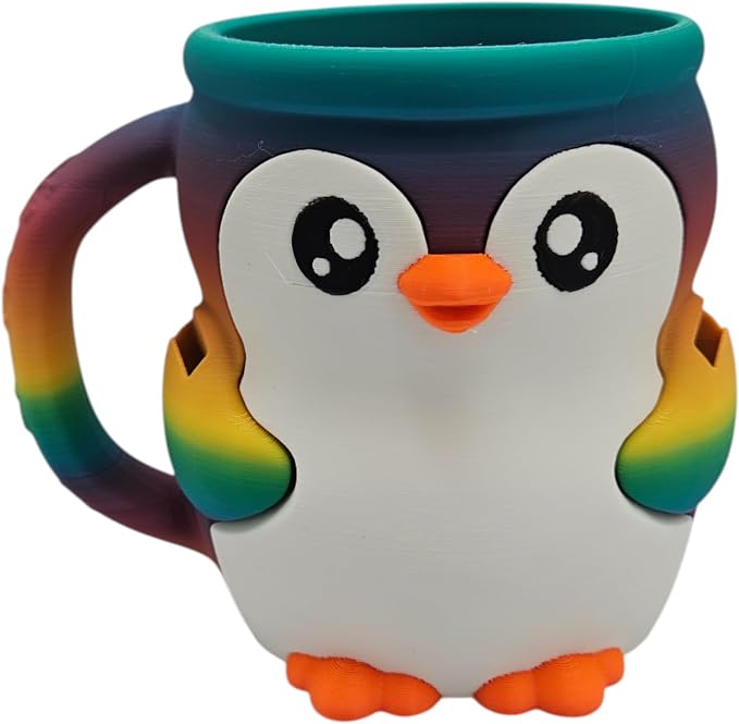 Ice Cream Pint Holder – Fits Standard Pints – Dual Spoon Sockets – Keeps Hands Warm – Fun Unique Designs with Vibrant Colors – Reusable Ice Cream Sleeve - Ramen Noodle Holder (Rainbow Penguin)