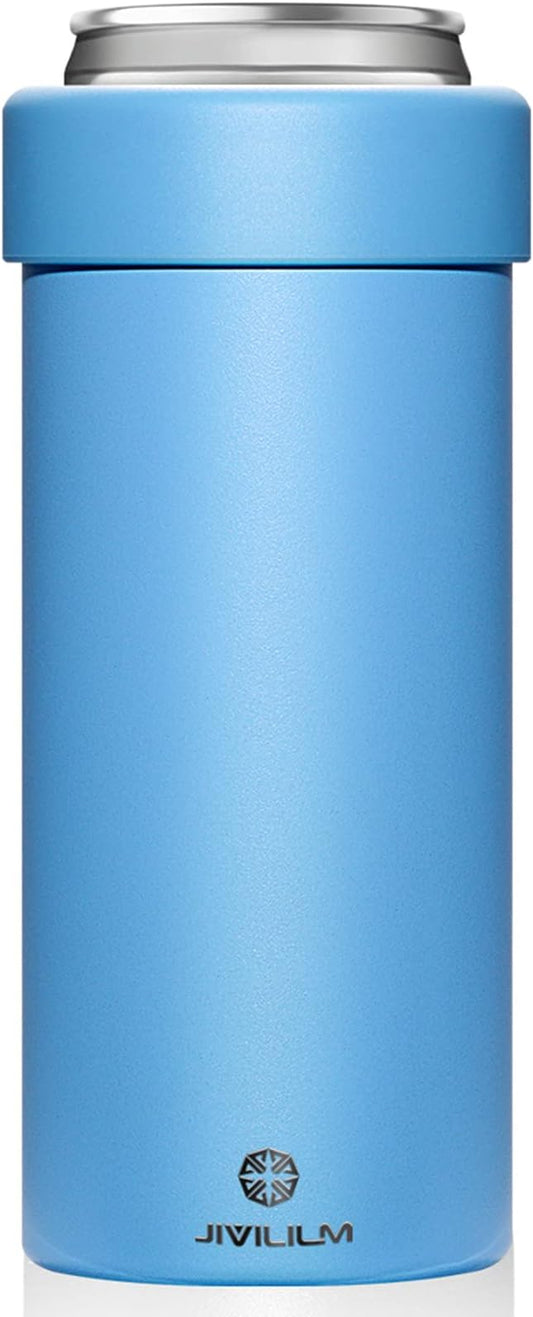 12 oz. Slim Can Cooler Insulated (Sky Blue) | Stainless Steel 12oz. Skinny Drink Holder for Soda, Hard Seltzer, Beer and Energy Drinks