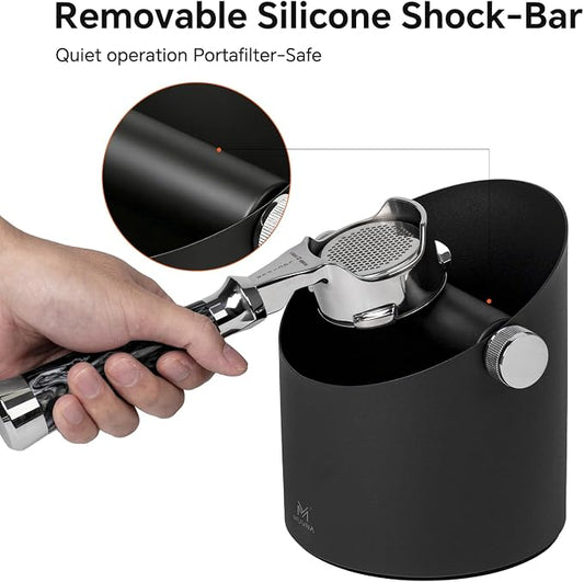 Espresso Knock Box – 20 Pucks Capacity Coffee Grounds Bin, Silent Removable Silicone Bar & Non-Slip Base, Slanted-Mouth Waste Bin For Home Baristas, Espresso Machines Accessories, Deep Black