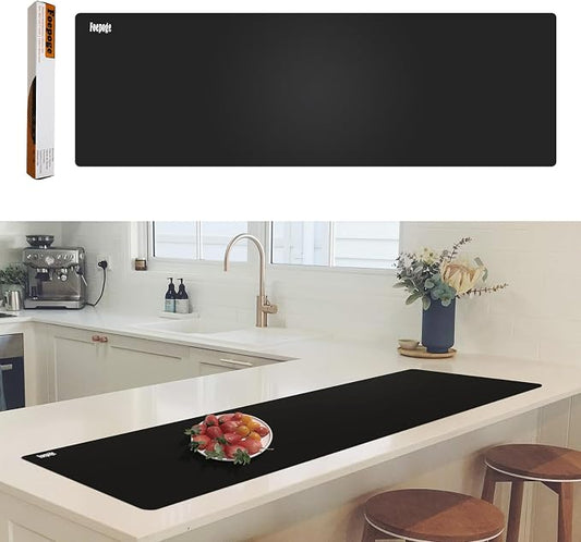 49.2" x 15.7" Large Silicone Mat for Kitchen Counter Protector, Cuttable | Silicon Countertop Protector Mat Heat Resistant Mats for Countertop, Cut to Fit Placemat Ship Roll by Foepoge, Black